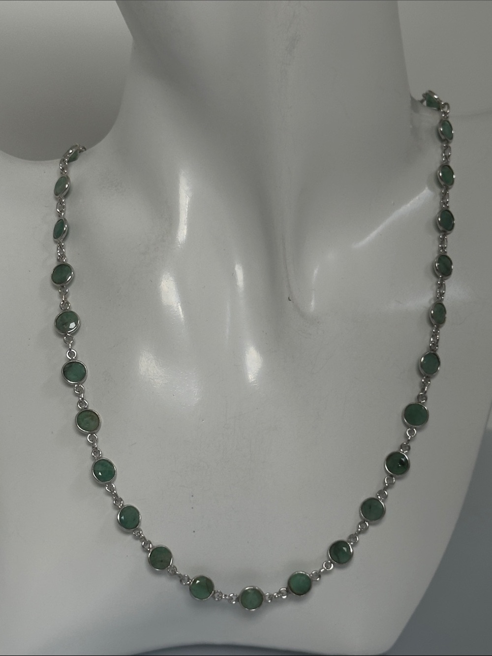Elegant 925 Sterling Silver Green Jade Stone Necklace